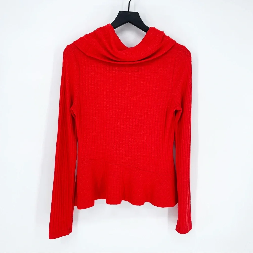 Anthropologie Maeve Winterscape Cowl Neck Waffle Knit Top Coral Small
